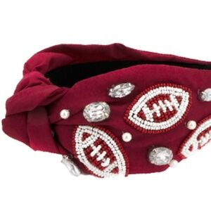 NWT Burgundy and White Seed bead, Rhinestones and Pearl  Headband